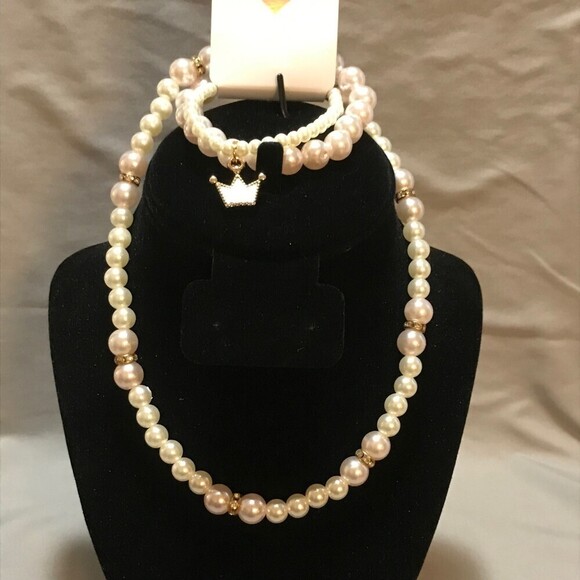 Girls Stretch Beaded Crown Necklace and Bracelet Set - Picture 1 of 3